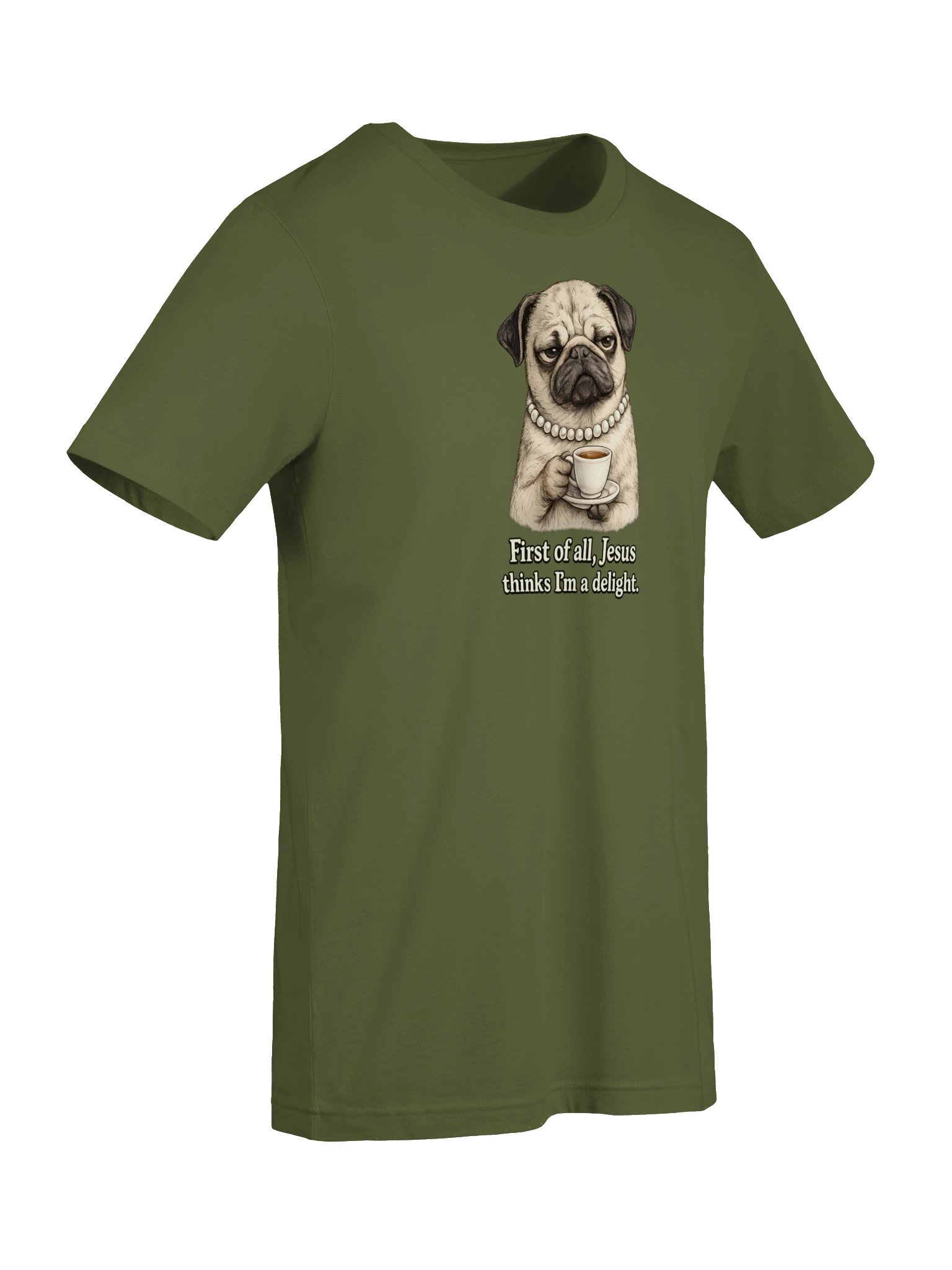 Funny Christian Dog Shirt, First of All Jesus Thinks I'm a Delight T-Shirt, Grumpy Pug Tee, Christian Humor Shirt, Bella Canvas SuperSoft Tee product image (8)
