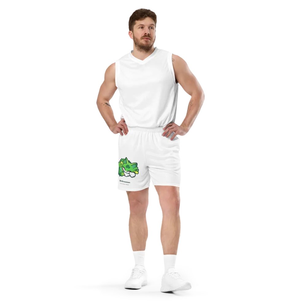 Sleeping Chloe • All-Over Print Recycled Unisex Mesh Shorts (White) product image (8)