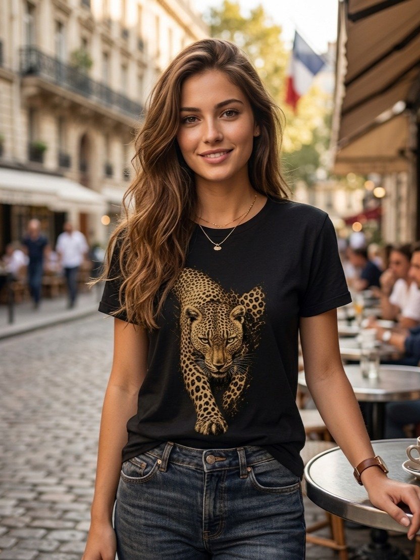 Lalippa Leopard Print Graphic Minimalist Round Neck T-Shirt, Gift For Friends product image (1)