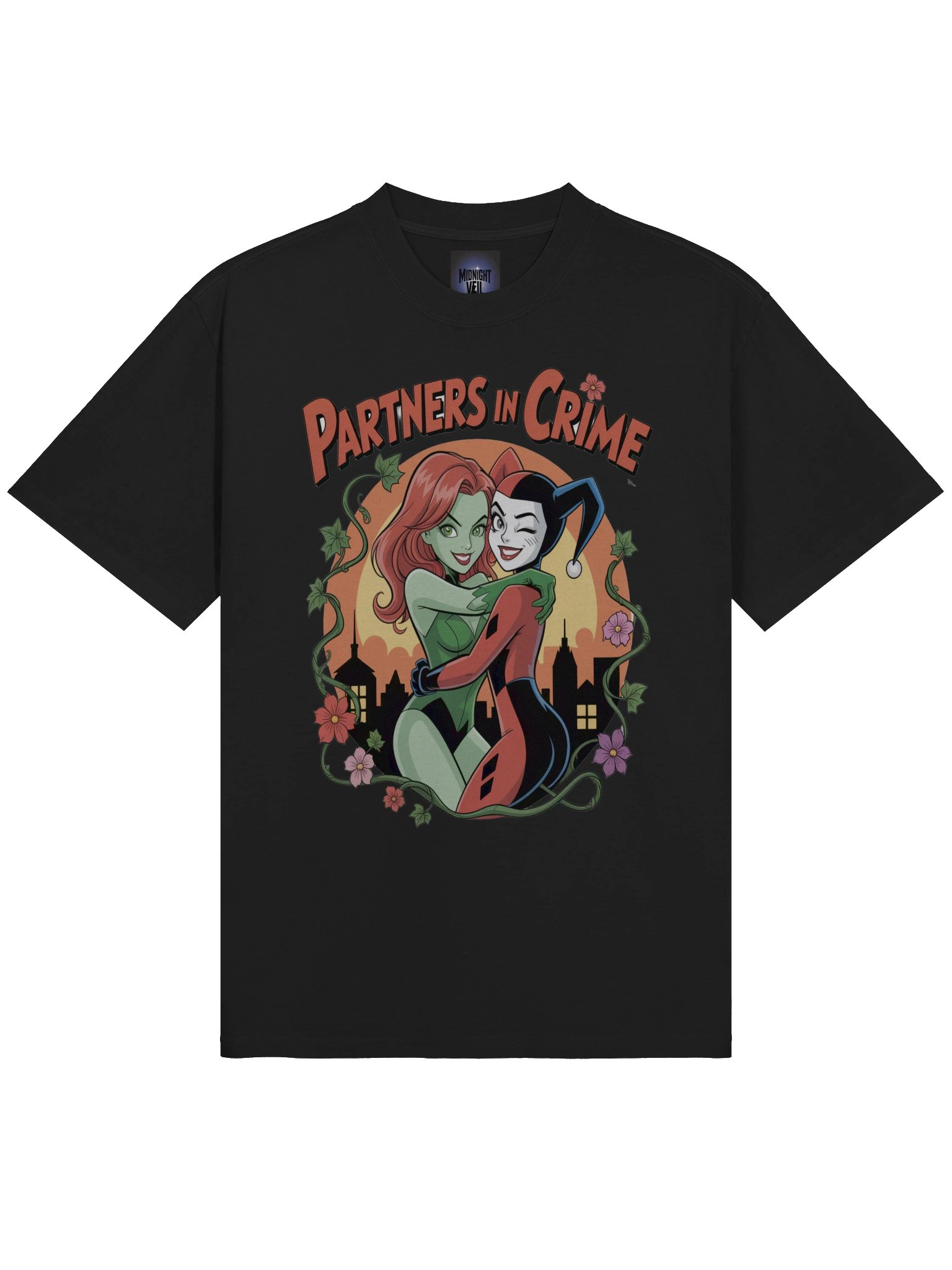 Toxic Embrace: Harley Quinn & Poison Ivy Partners in Crime Oversized Faded T-Shirt product image (5)