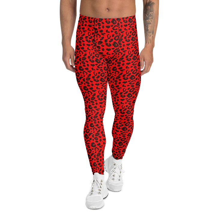 Comfortable Men's Leggings Bold Red Leopard Print product image (1)