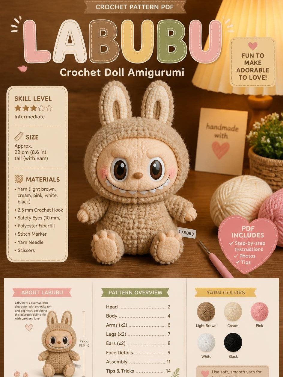Labubu Amigurumi Crochet Doll - Instant Download PDF Pattern product image (1)