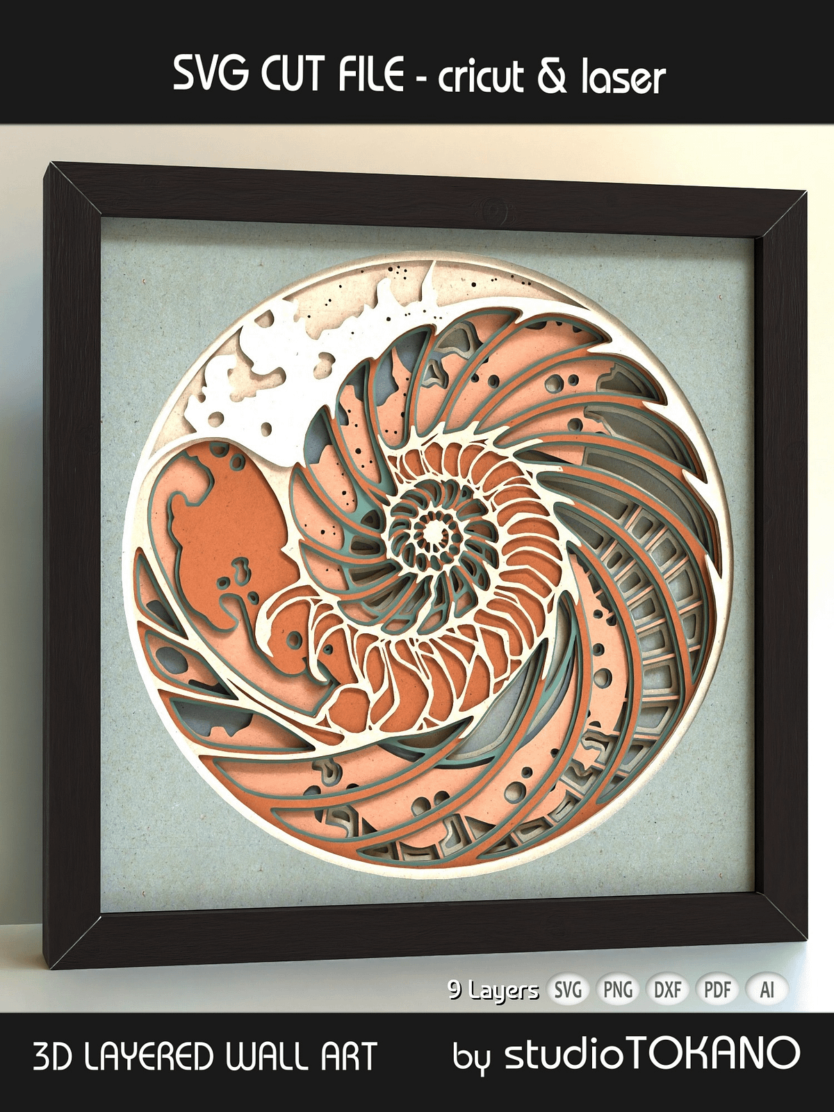 Nautilus Sea Shell 3D SVG | Studio Tokano | 3D Layered SVGs, Shadow Box ...