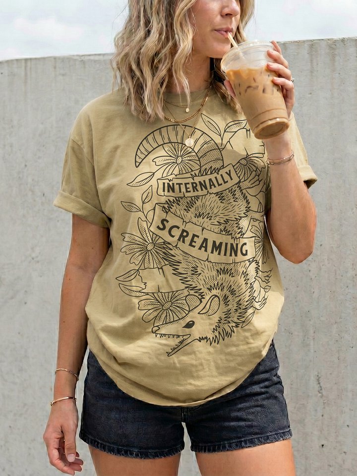 Internally Screaming Opossum Shirt – Dark Humor Vintage Animal Graphic Tee, Cottagecore Goth Design product image (2)