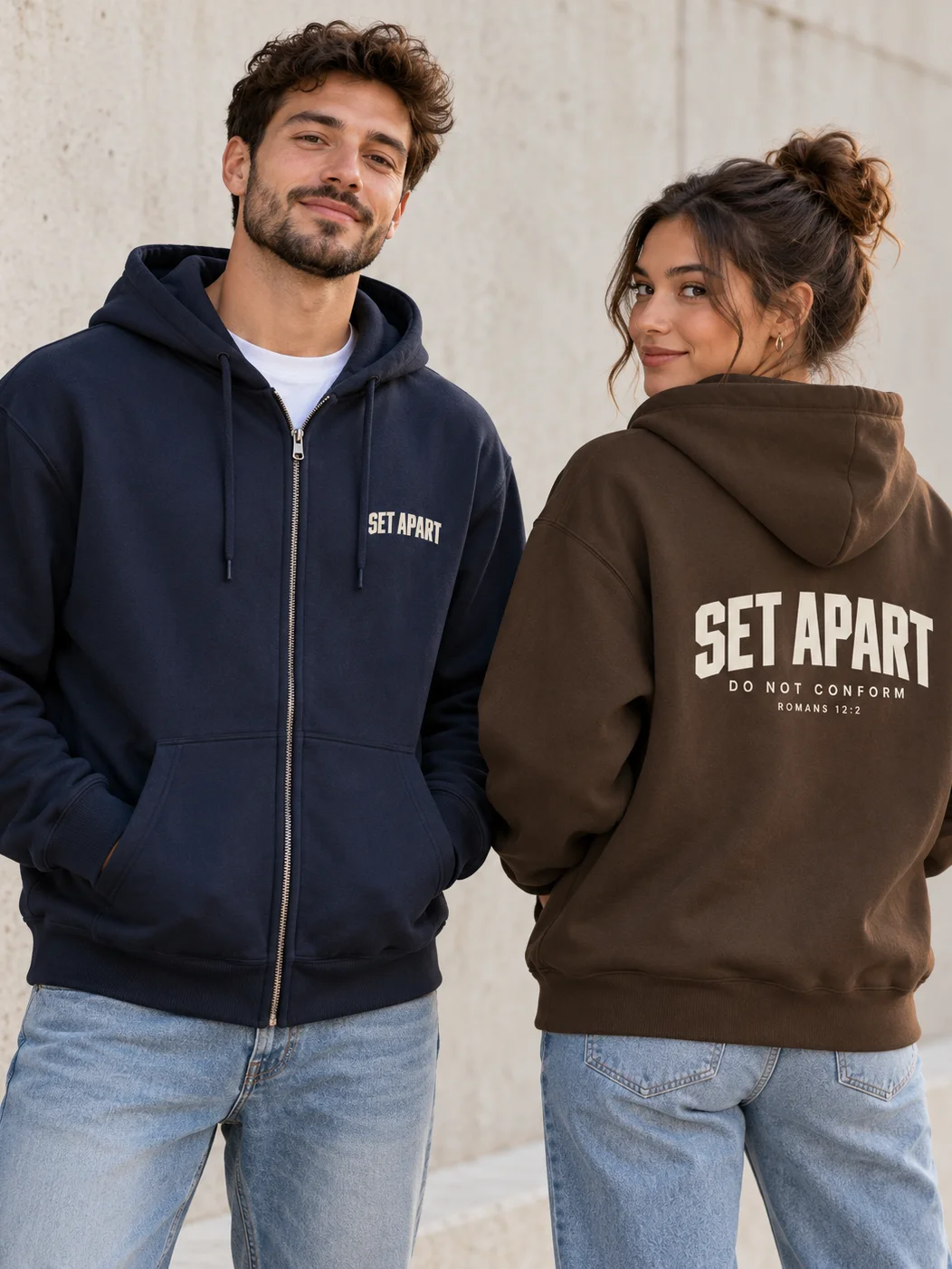 Set Apart Romans 12:2 Christian Zip Unisex Hoodie – Front & Back Faith Design product image (10)
