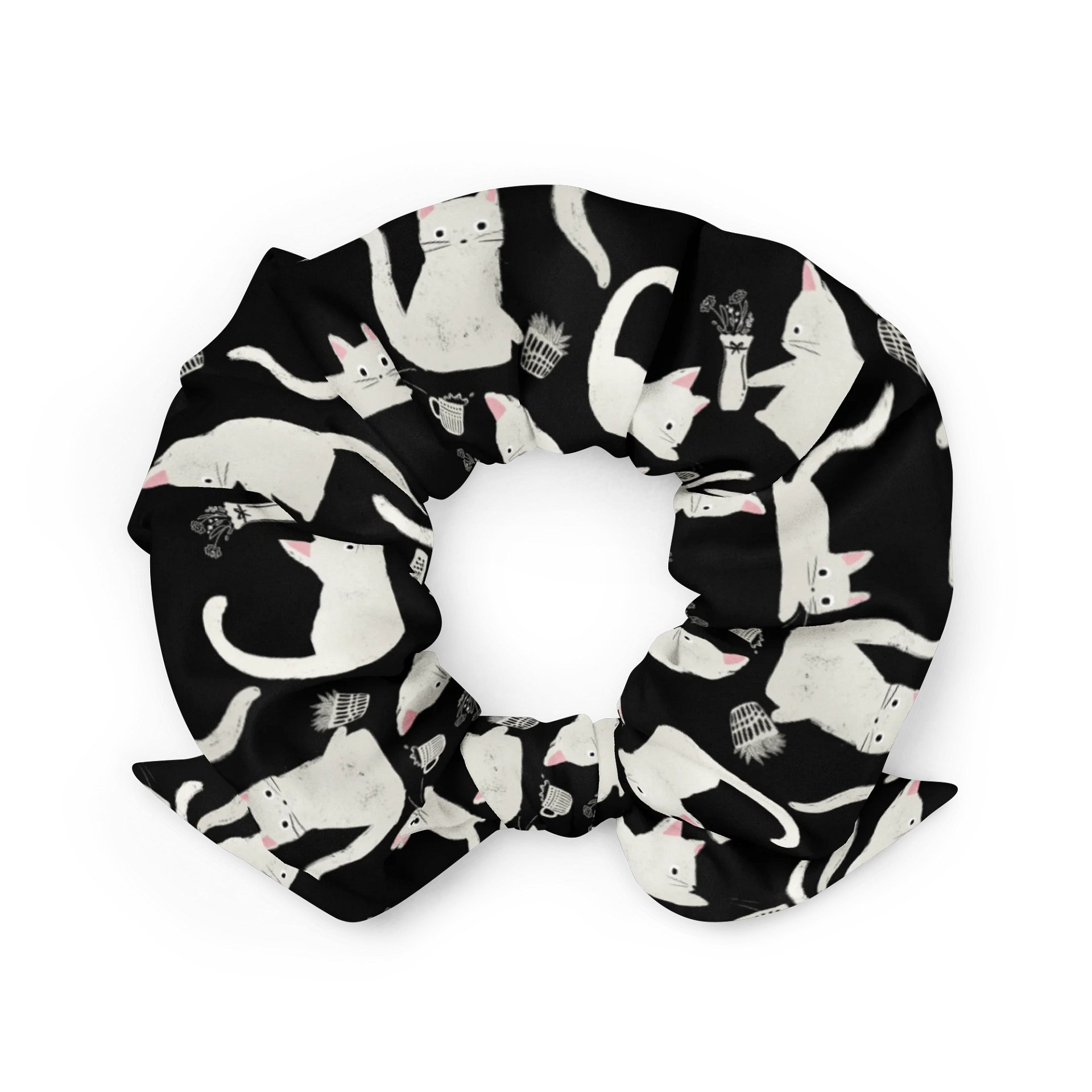 Bad Cats Knocking Stuff Over Patterned Scrunchie, White product image (2)