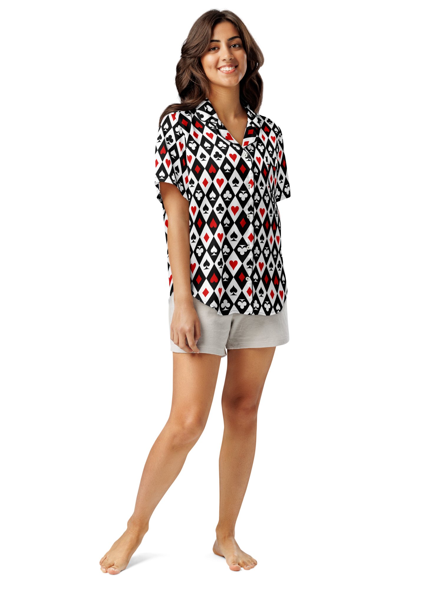 Retro Playing Card Suits Argyle All-Over Print Pajama Shirt product image (7)