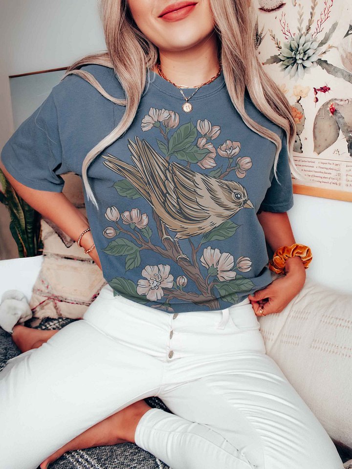 Cottagecore Sparrow Blossom Shirt – Vintage Bird Floral Tee, Cherry Blossom Nature Aesthetic product image (2)