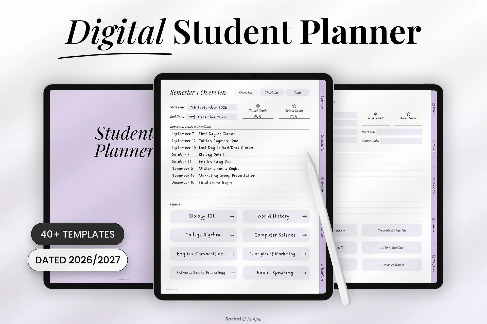 2026/2027 Mid-Year Student Digital Planner Portrait - Lavender product image (1)