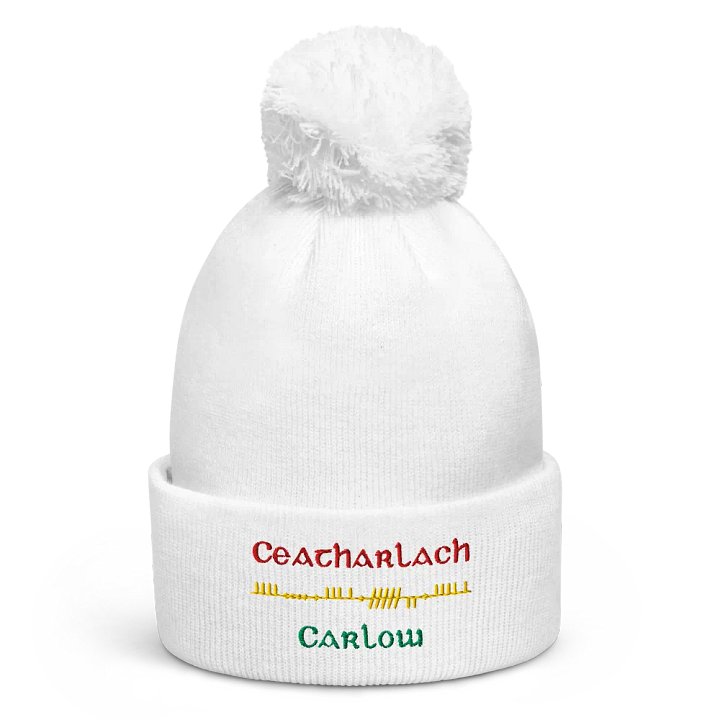 Carlow/Ceatharlach, Scholastic style Ogham embroidered Pom-Pom Beanie product image (1)