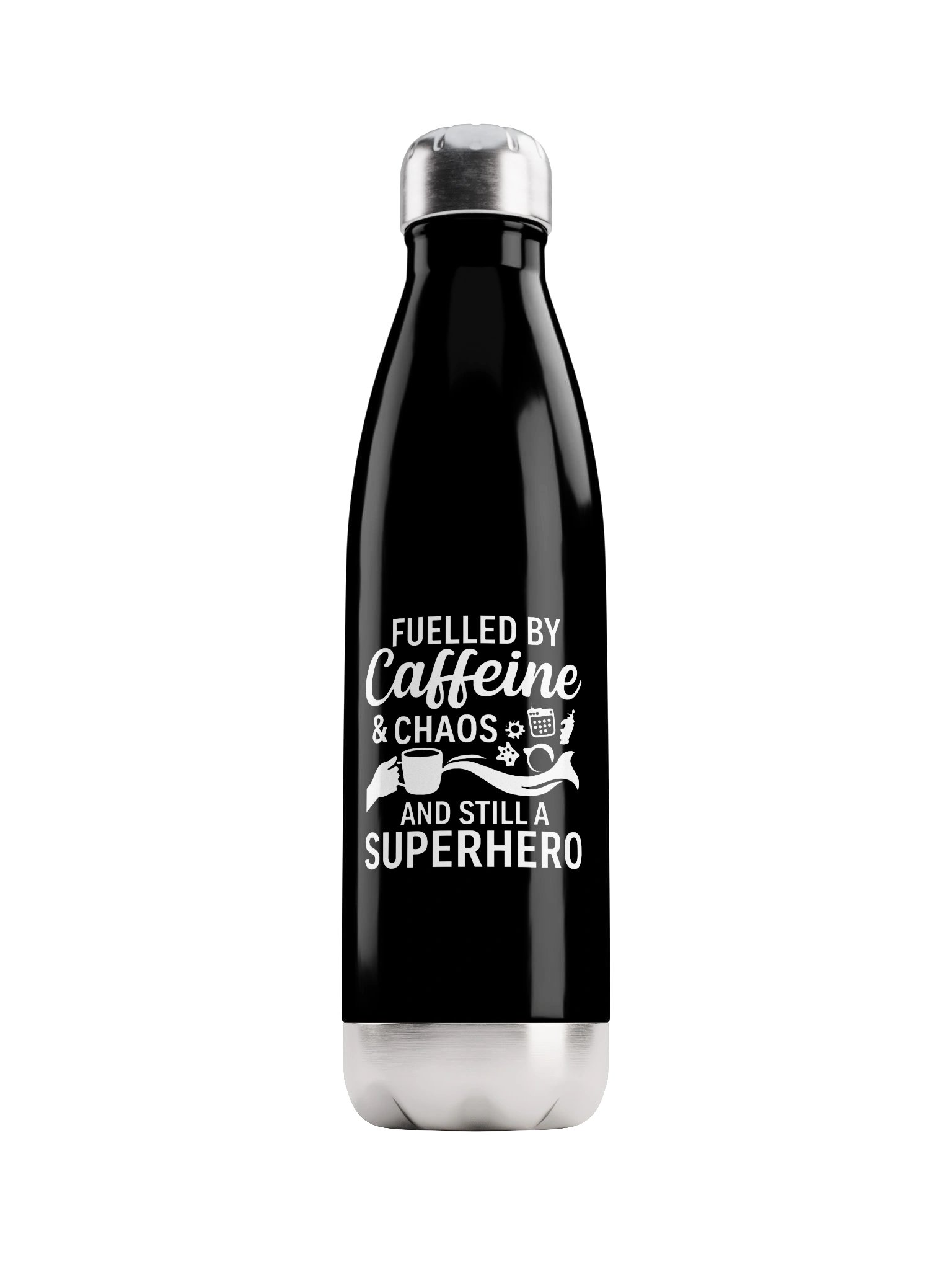 FUELLED BY Caffeine & CHAOS — Superhero Bottle product image (1)