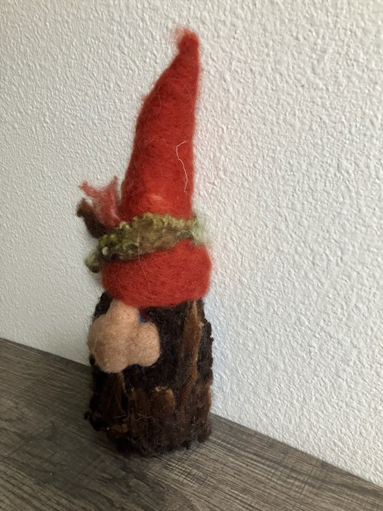 Hand-Felted Wool Gnome - Artisan Forest Spirit -Heirloom Sculpture- Burnt Orange Hat product image (4)