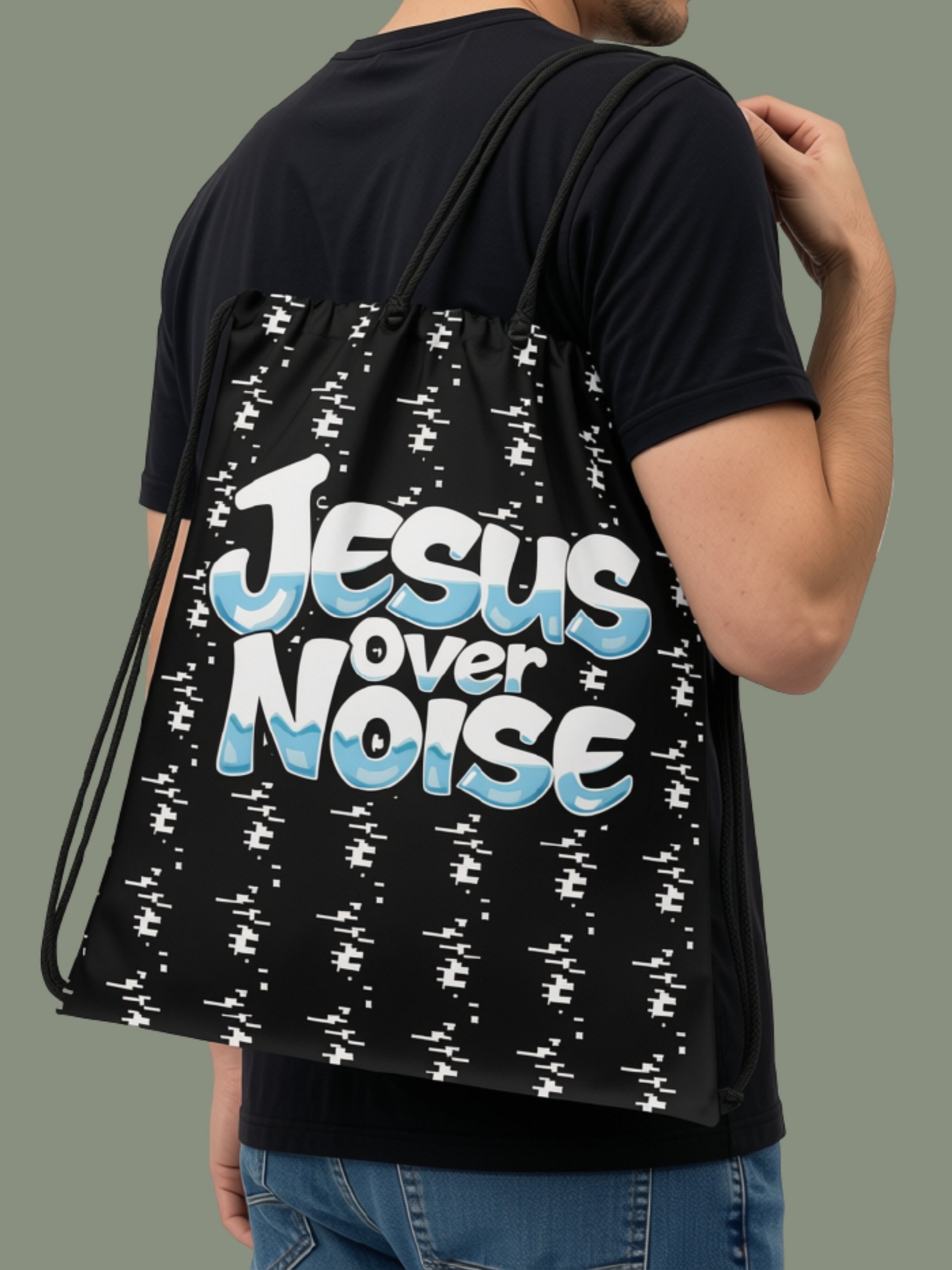 Jesus Over Noise Drawstring Bag product image (1)