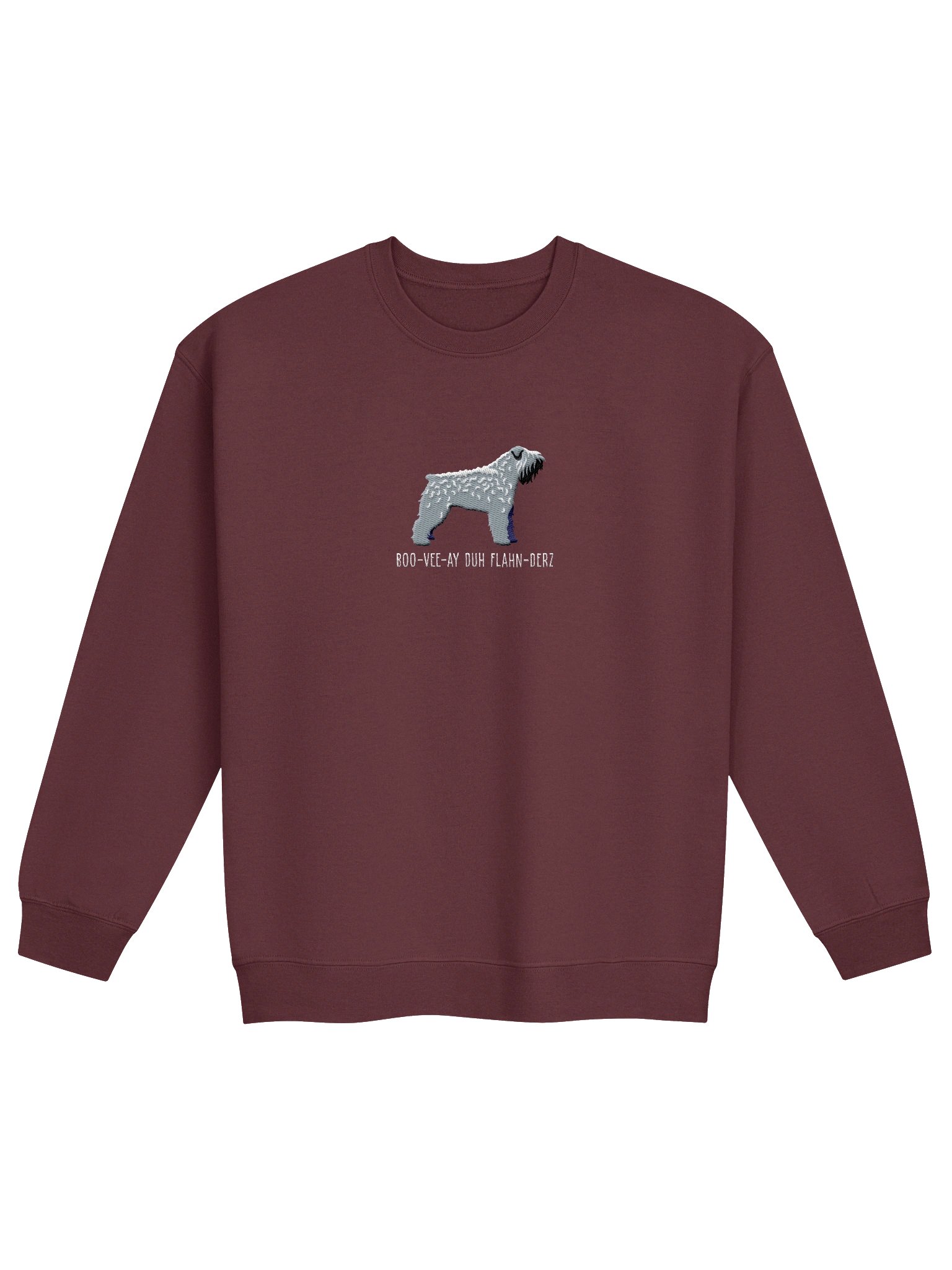 Boo-Vee-Ay Duh Flahn-Derz Sweatshirt (Embroidered) of a Bouvier Des Flandres(Salt & Pepper) product image (4)