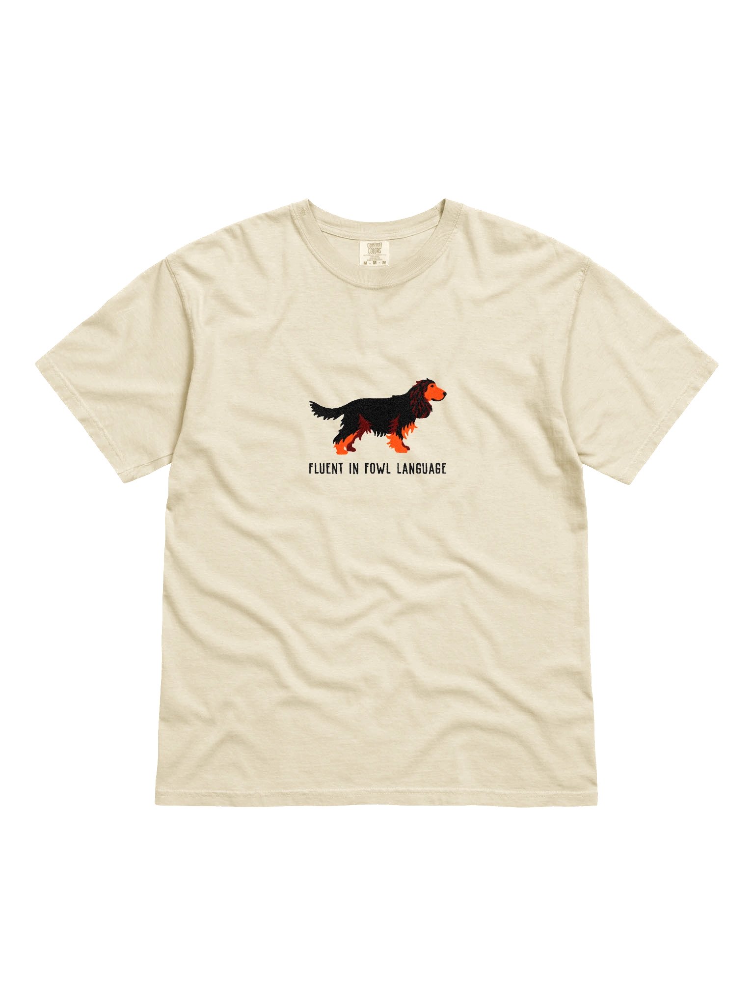 Fluent in Fowl Language T-Shirt(Embroidered) of an English Cocker Spaniel(Black & Tan) product image (4)