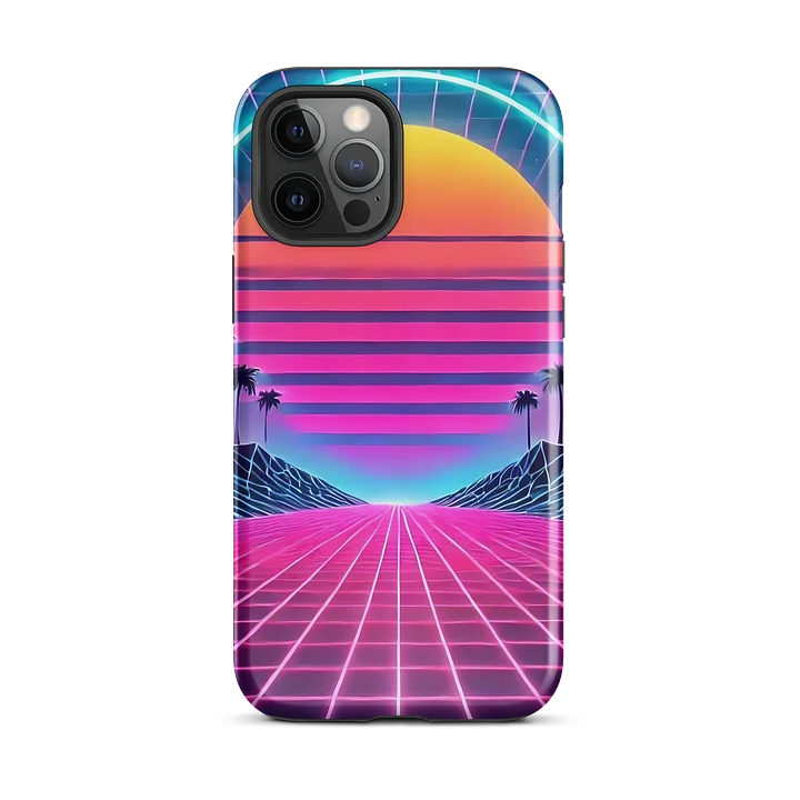 Retro Neon Sunset iPhone Tough Case - Synthwave Horizon Design product image (2)