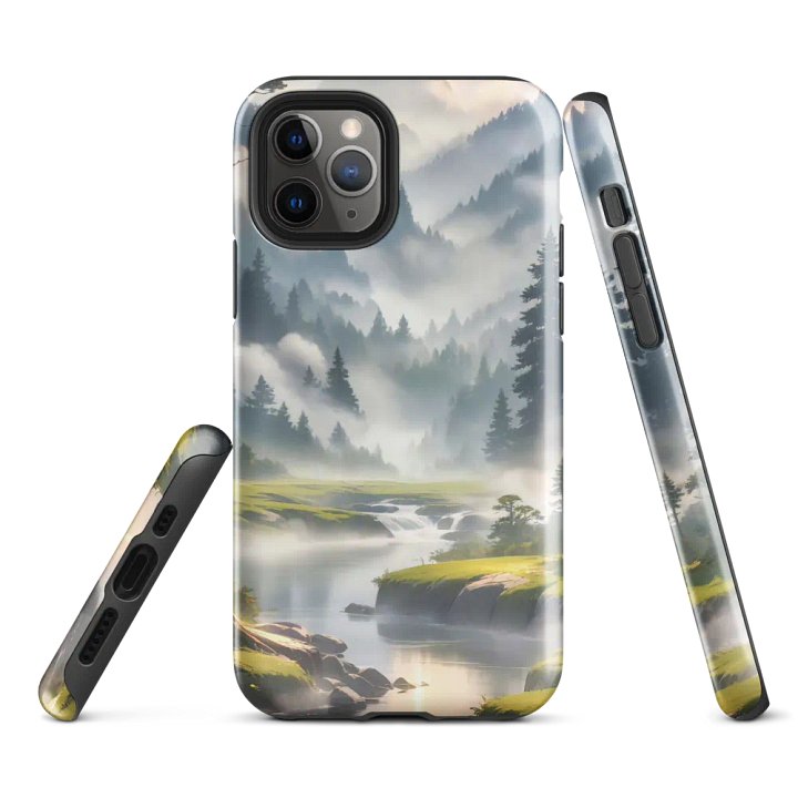 Misty Mountains iPhone Tough Case – Enchanting Forest River in Morning Fog product image (2)