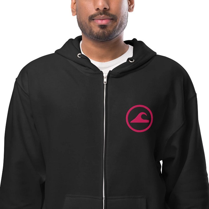 Embroidered Wave Rider Fleece Zip-Up Hoodie (Flamingo) product image (1)