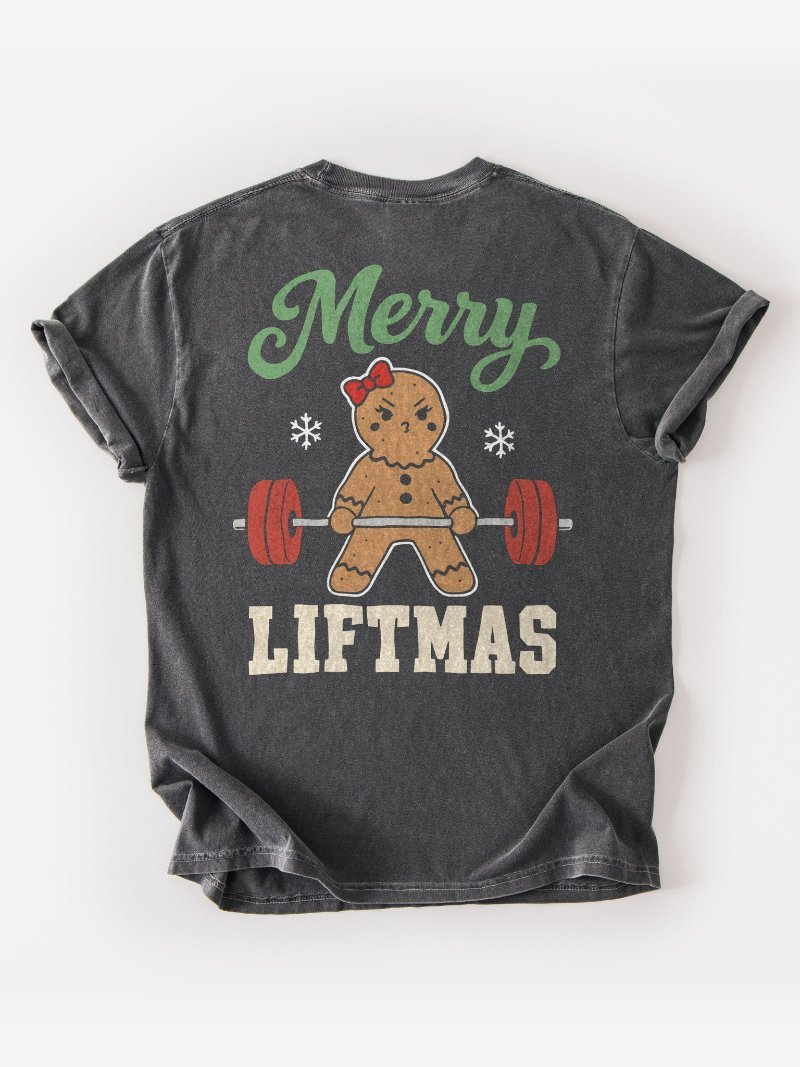 Merry Liftmas Gingerbread Christmas Oversized Gym Tee | Pump Cover product image (1)