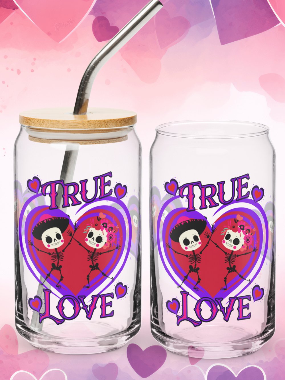 True Love Cute Skull Couple Glass product image (1)