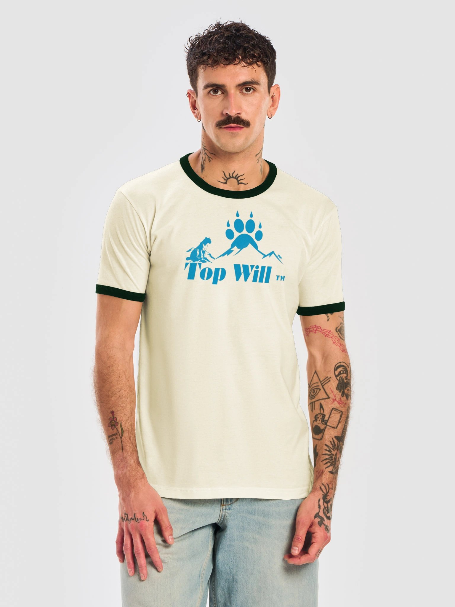 Top Will™ Cream & Navy Blue Unisex Ringer T-Shirt product image (5)