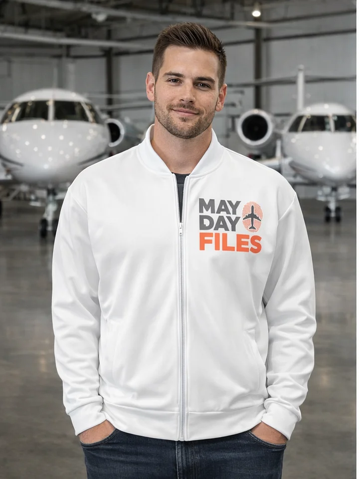 Fliegerjacke mit MaydayFile Logo und grauen CREW-Schriftzug product image (1)