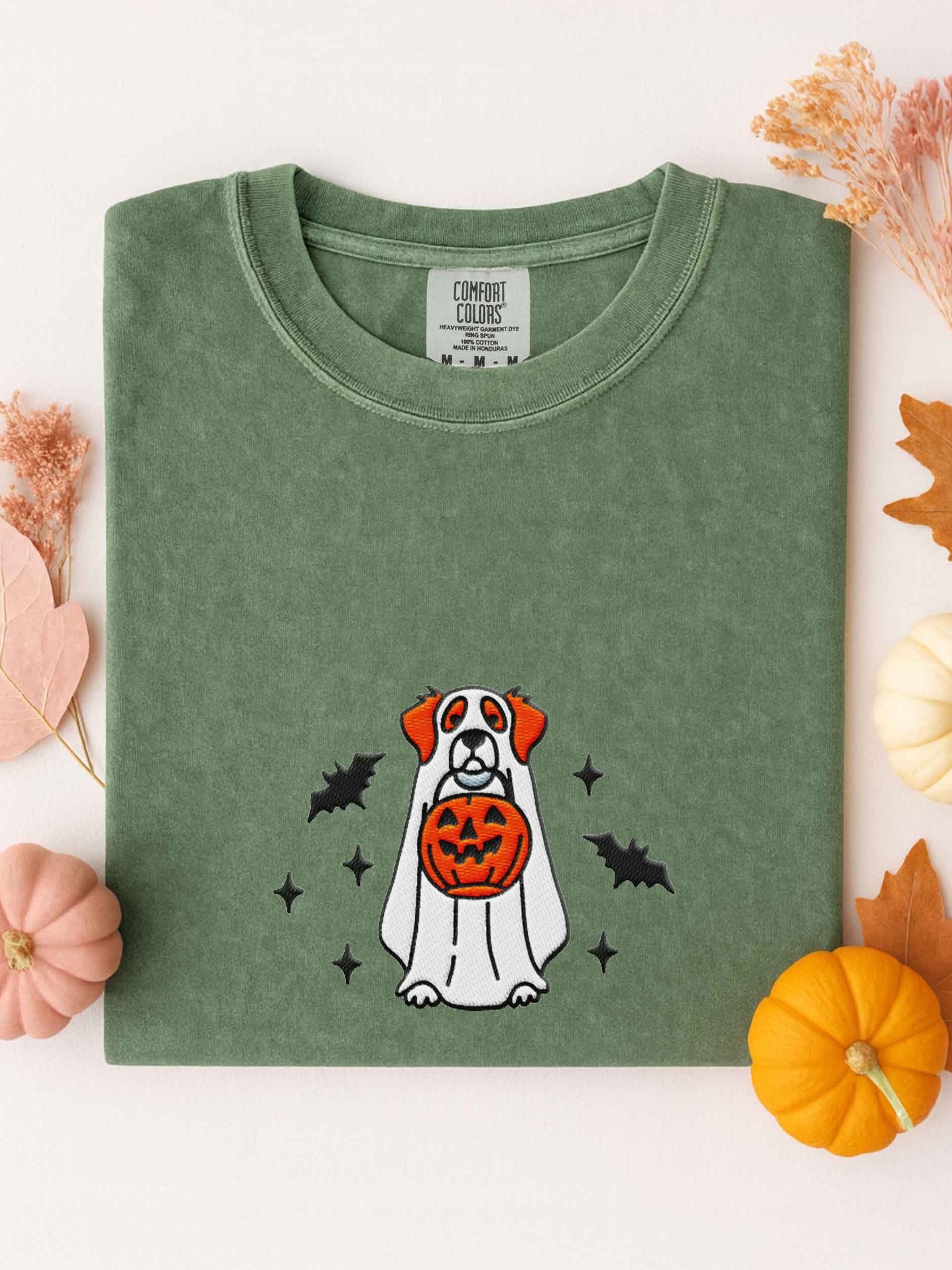Halloween Brittany Spaniel(Orange & White) Embroidered T-Shirt product image (1)