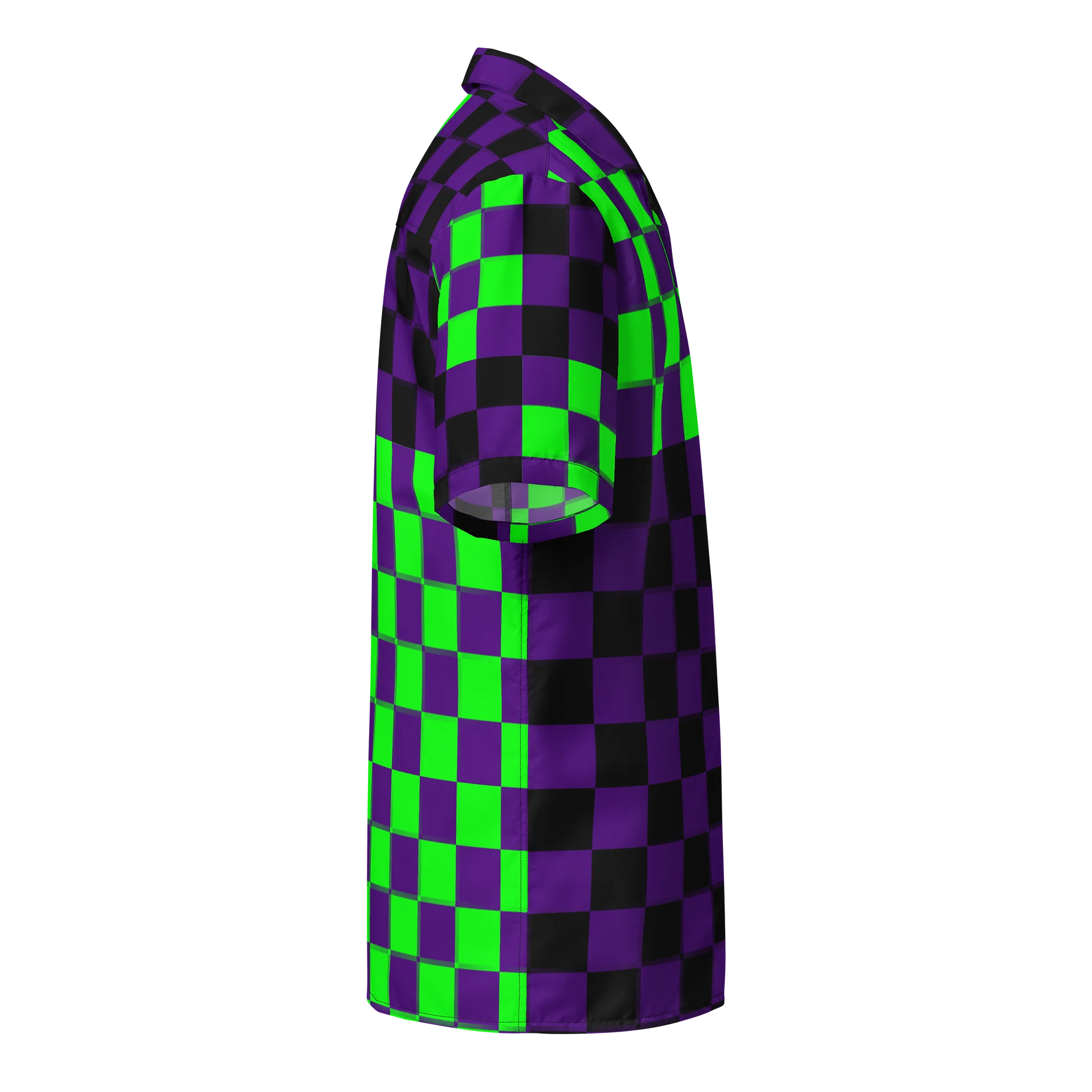 Twisted Clowncore Checkers Button Shirt, Retro Style Silly Circus Top, Fun Festival Fashion, Black Purple Neon Green Weird EDM Rave Clothes product image (4)