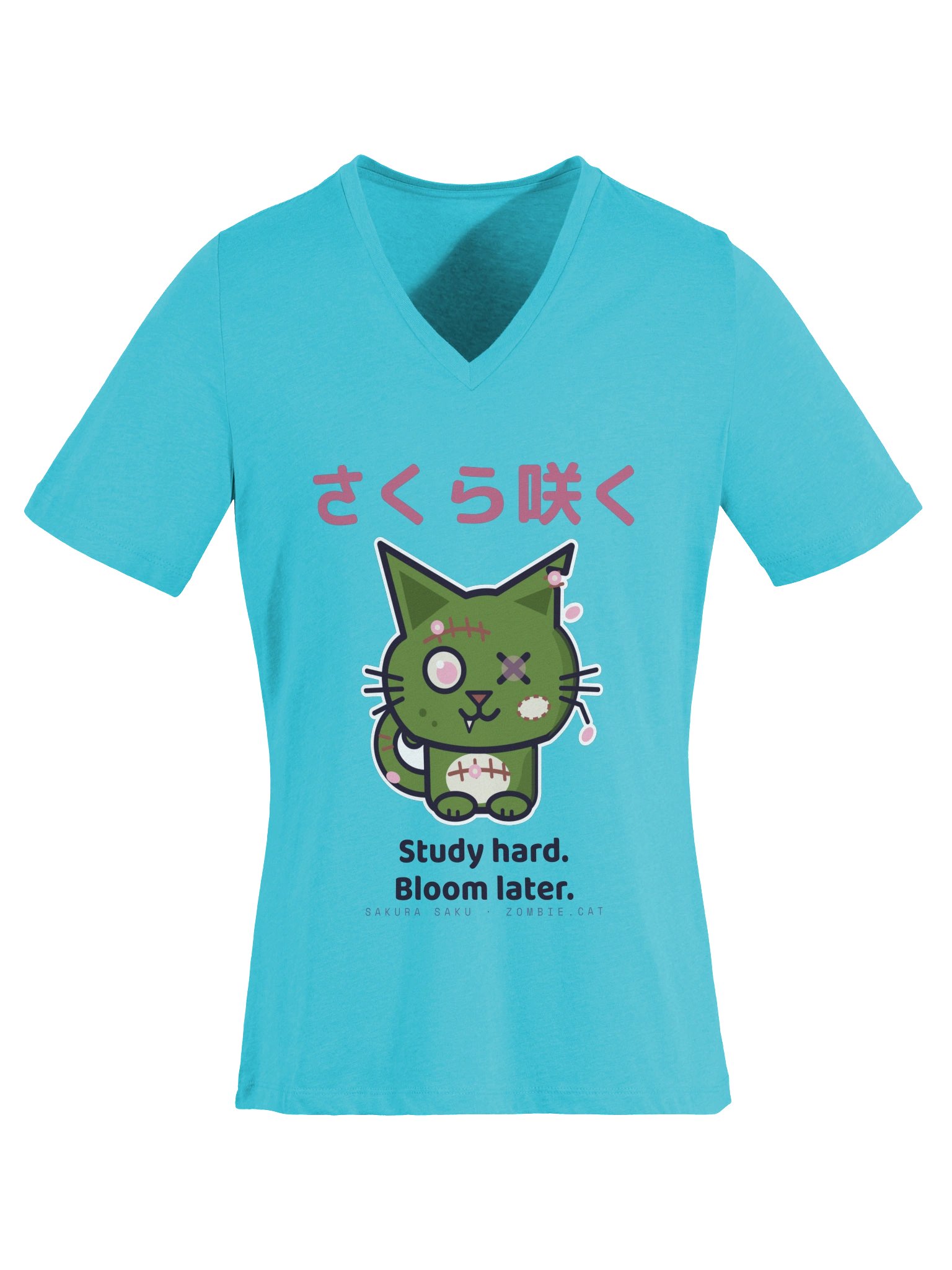 Sakura Bloom Zombie Cat Women's Relaxed V-Neck T-Shirt product image (10)
