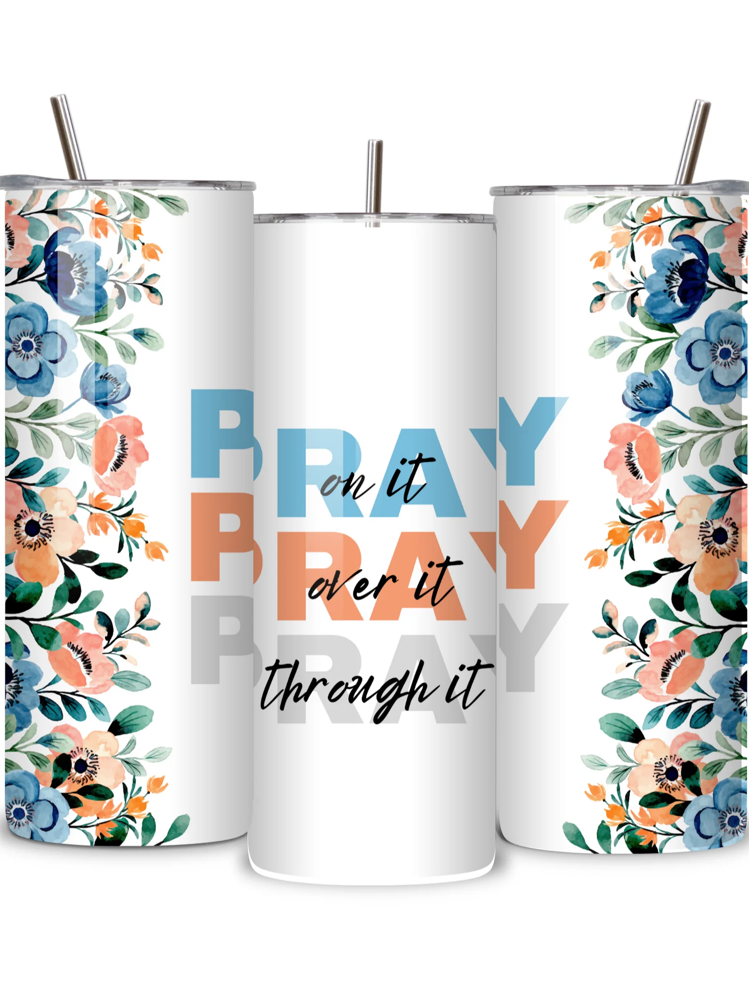 Pray On It, Prayer 20oz Skinny Tumbler with Metal Straw – Inspirational Floral Design – Double-Walled Insulated Stainless Steel Tumbler for Hot & Cold Drinks, Gift for People of Faith product image (2)