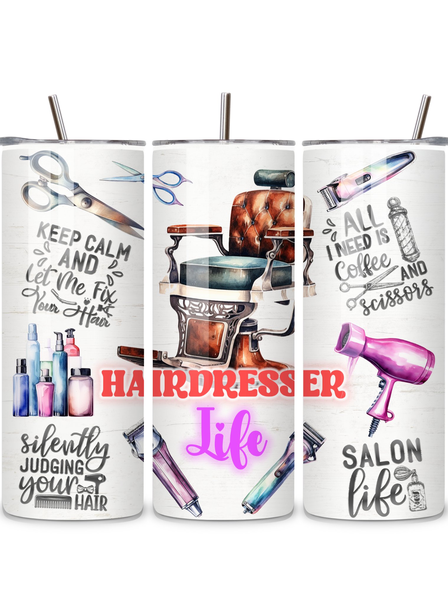 Hairdresser Life 20oz Skinny Tumbler with Metal Straw – Fun Salon-Themed Design – Double-Walled Insulated Stainless Steel Tumbler for Hot & Cold Drinks, Gift for Hairstylists product image (1)