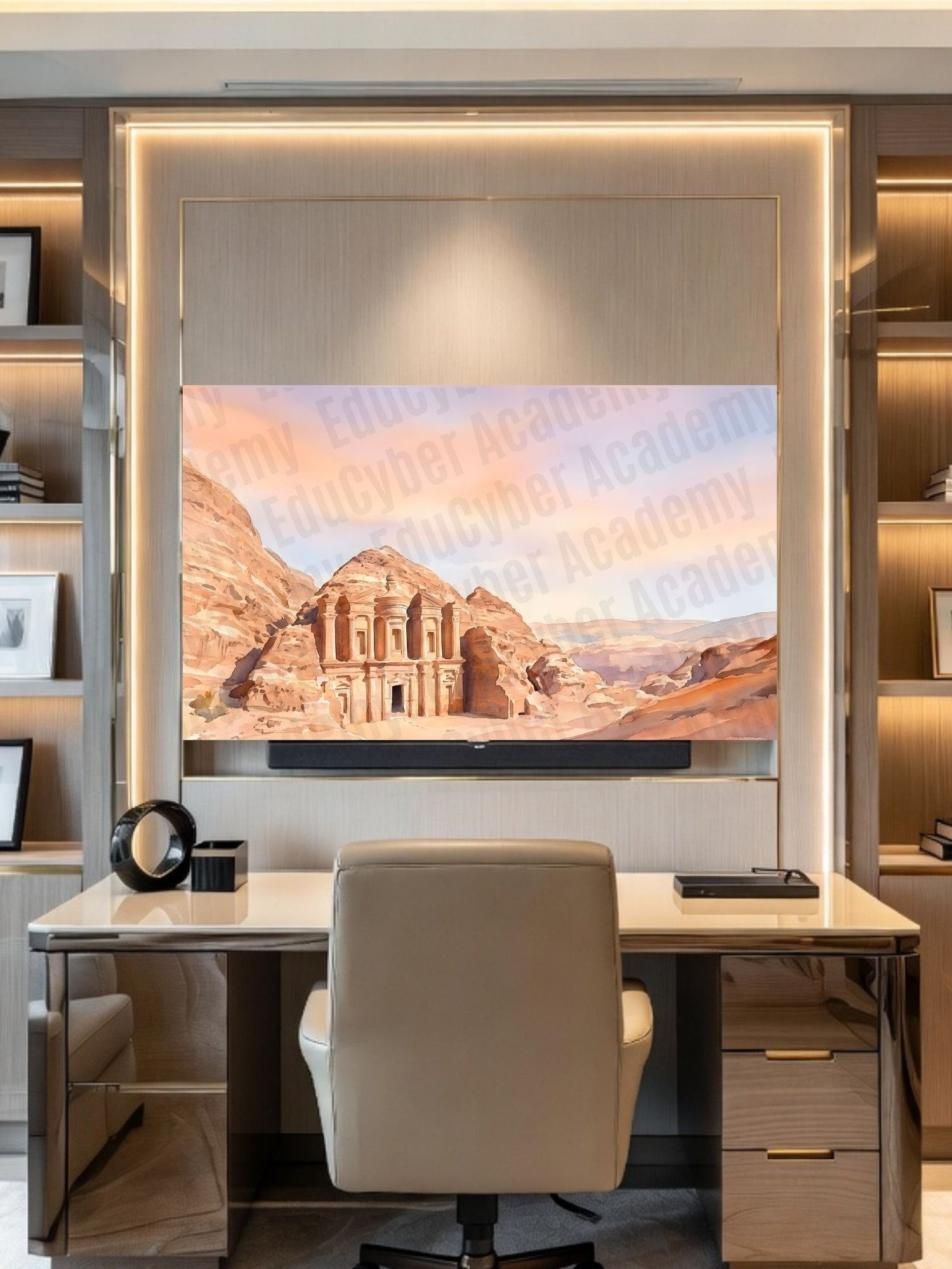 Seven Wonders of the World The Petra in Jordan Pastel Frame TV Art and Desktop Laptop Background Wallpaper Watercolor Image 4K Resolution 300 dpi product image (6)