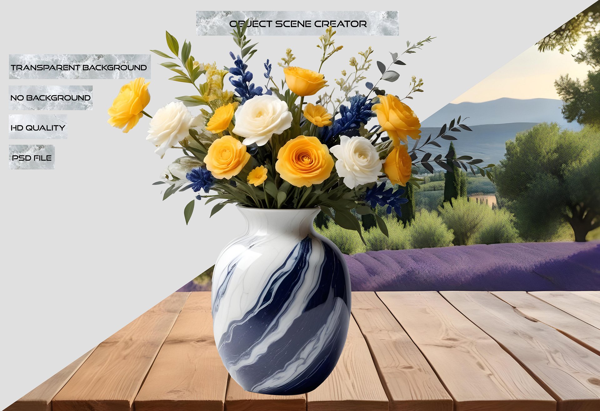 Golden Tides – Provence-Style Floral Vase PNG product image (2)