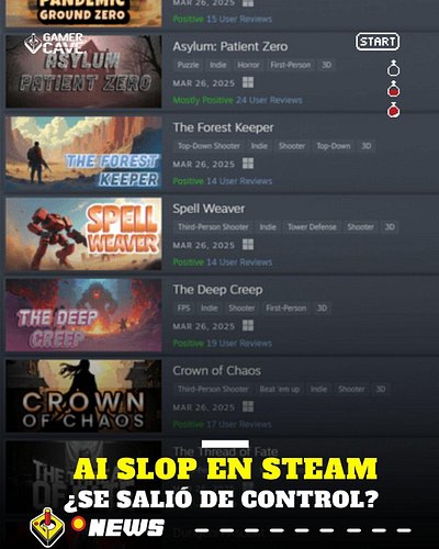 Cada vez más jugadores están diciendo lo mismo:

Steam se está llenando de juegos genéricos hechos rápido usando IA.

Y hones...