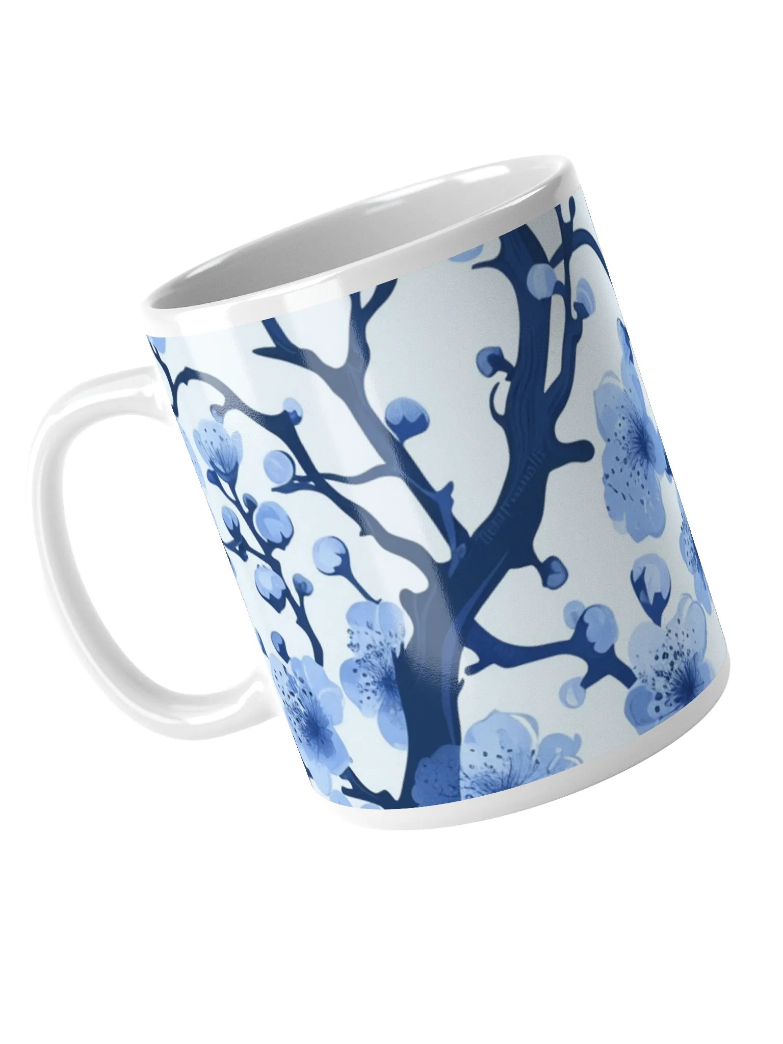 Blue and White Floral White Glossy Ceramic Mug by Treasure Pie product image (3)