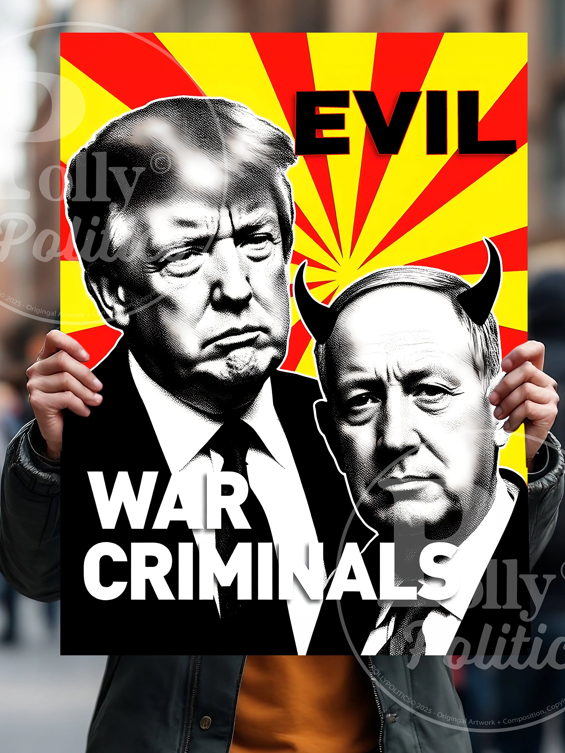 Nethanyahu Trump War Protest Sign product image (1)