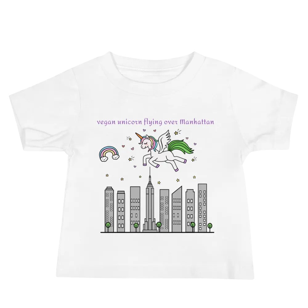 “Vegan Unicorn Flying Over Manhattan” White T-Shirt for Kids product image (2)