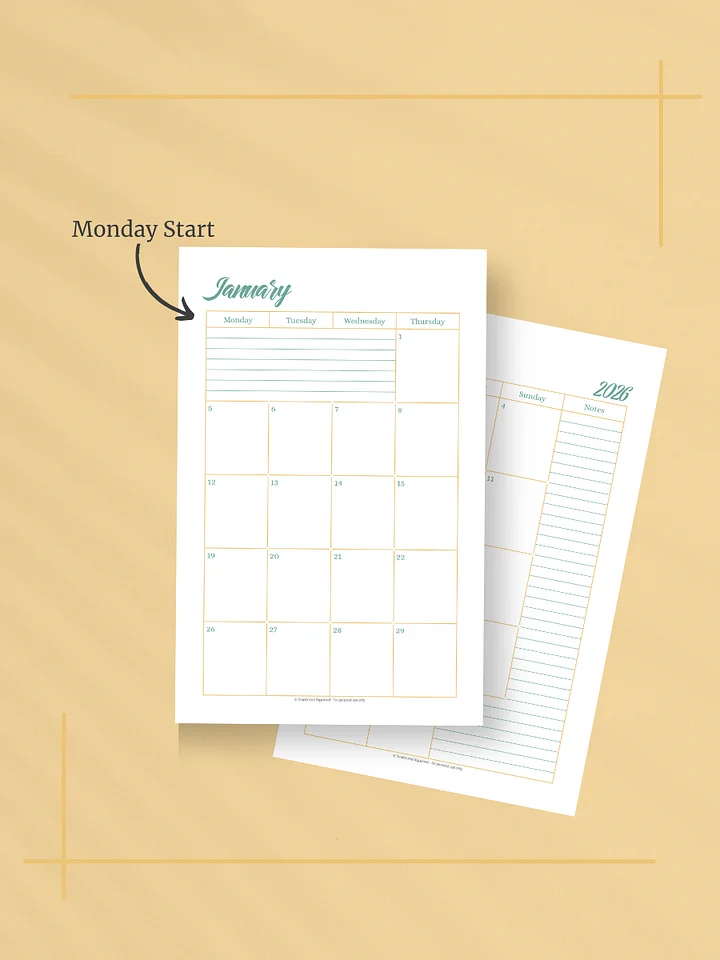 Sunshine Skies 2026 Calendar - 2 Pages per Month, Monday Start, Half Letter Size product image (2)