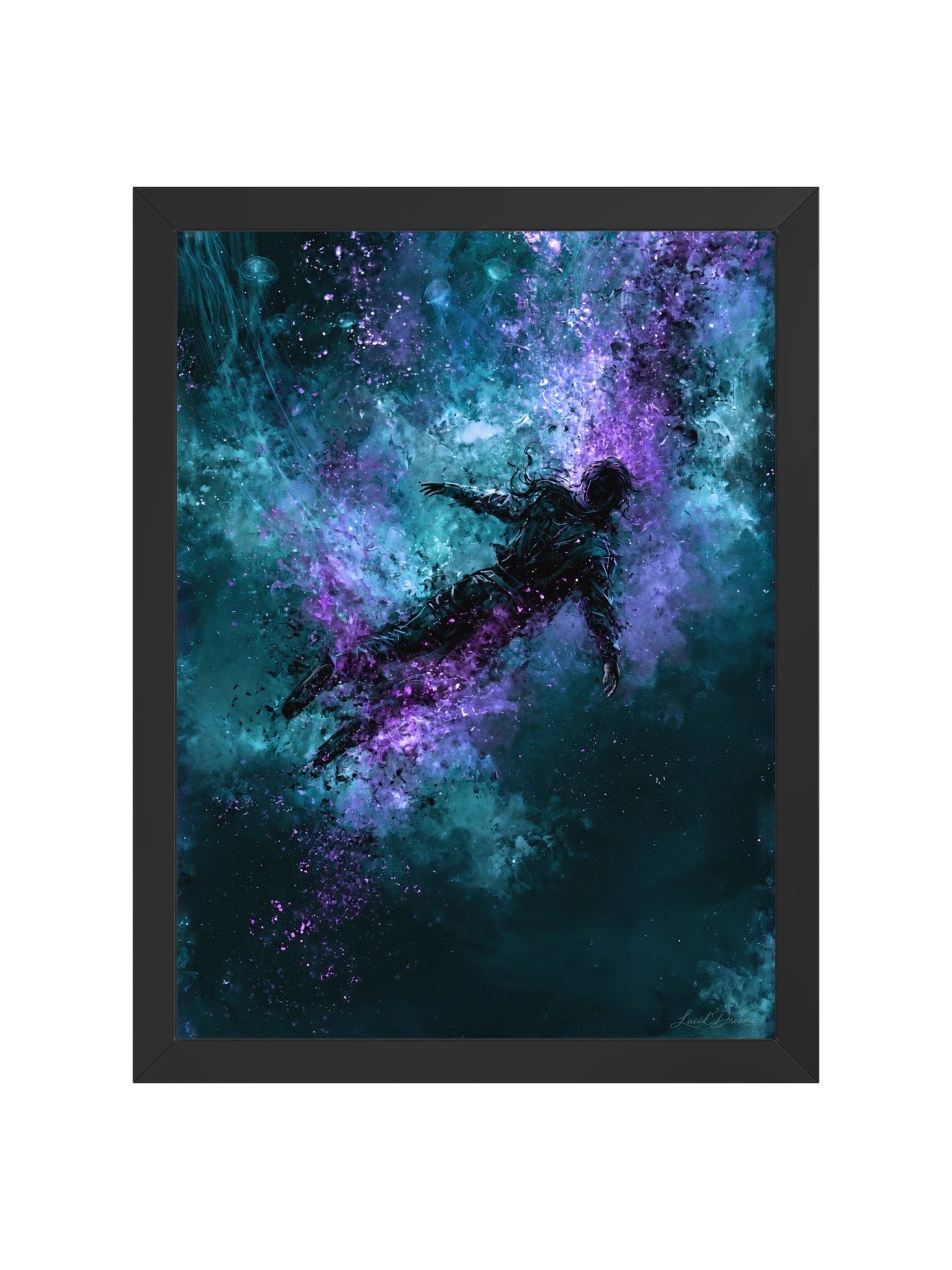 Floating Cosmic Figure Framed Art Print — Where Gravity Ends product image (5)
