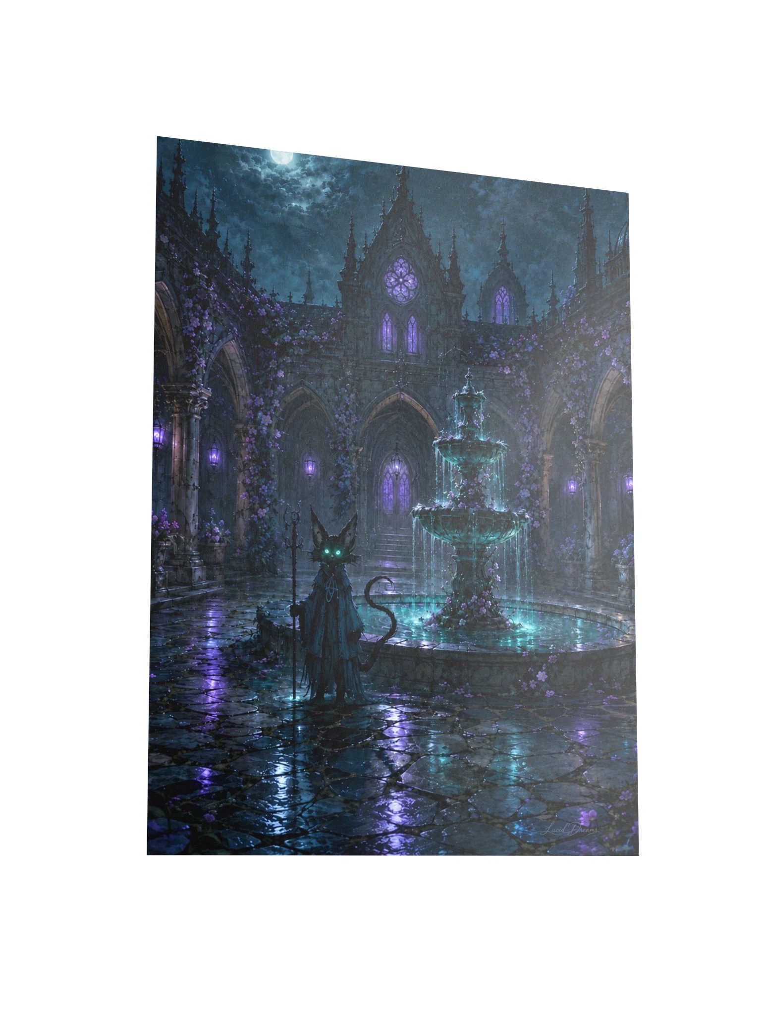 Gothic Courtyard & Black Cat Art Print — The Courtyard of Silent Fountains product image (3)