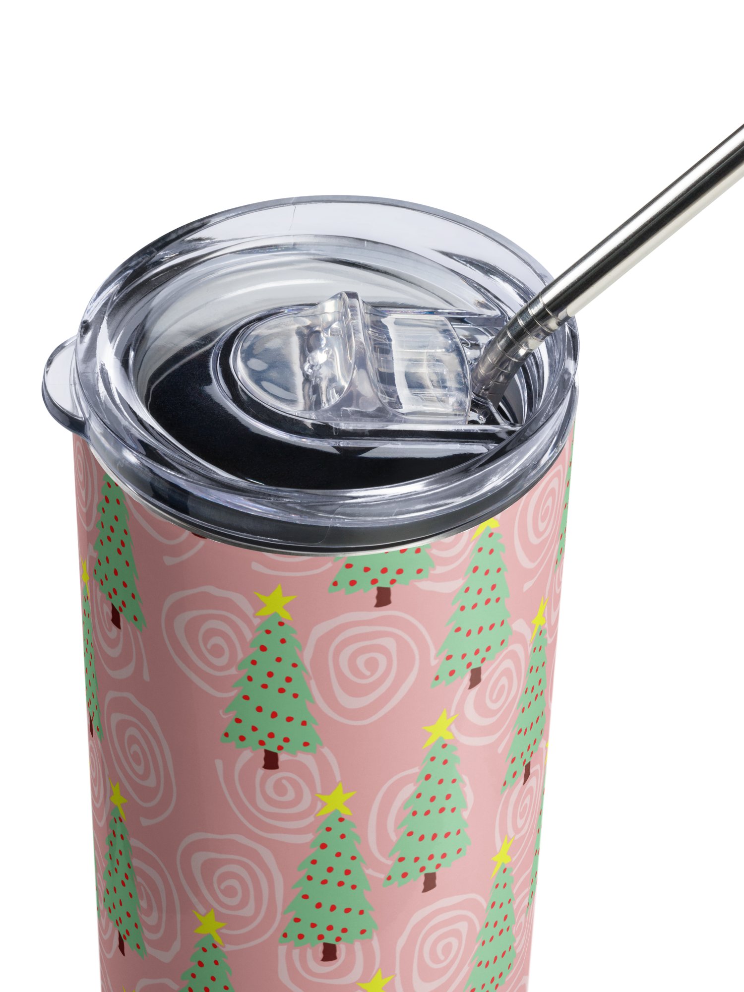 Green Christmas Trees on Pink Spirals Stainless Steel Tumbler with Straw product image (5)