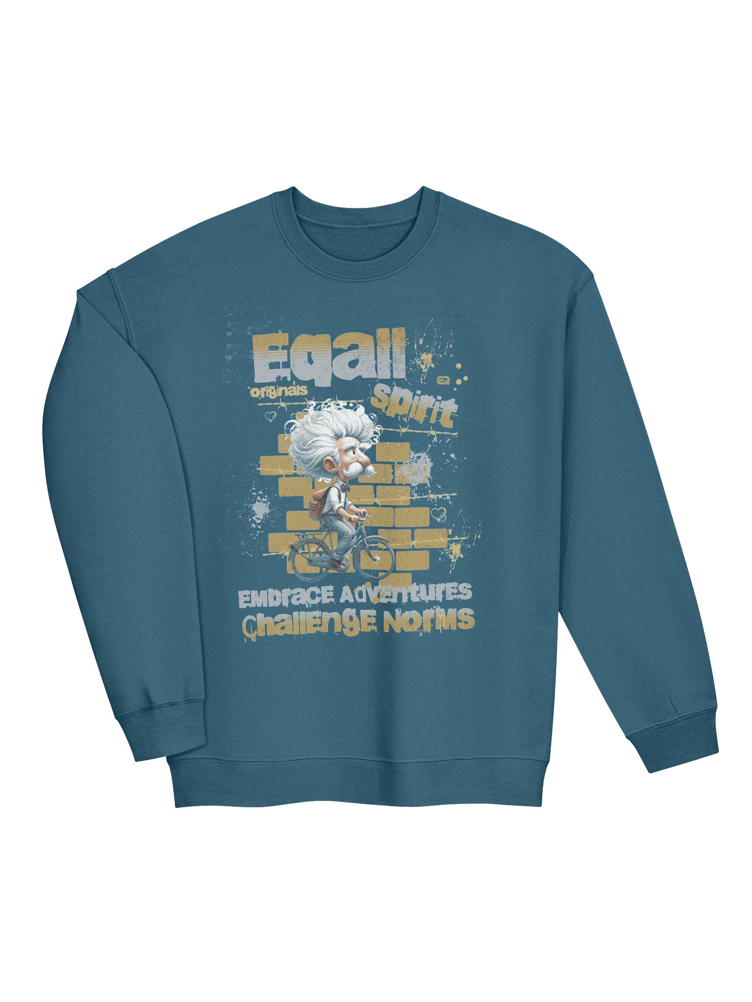 Whimsical Urban Cyclist Vibes Midweight Crewneck Sweatshirt by EQALL® Originals_Mustard_Grey product image (1)