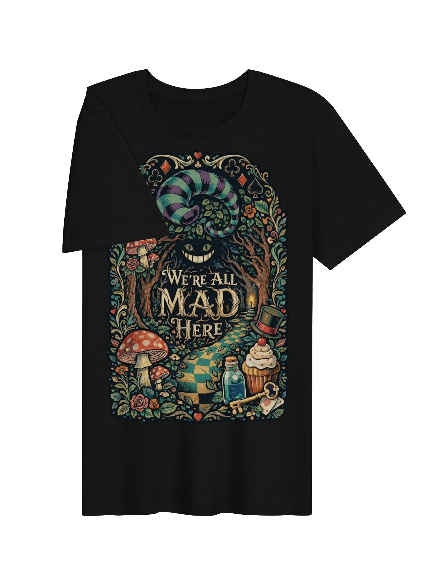 We're All Mad Here Shirt, Psychedelic Forest Wonderland Graphic, Cheshire Cat Tee product image (4)