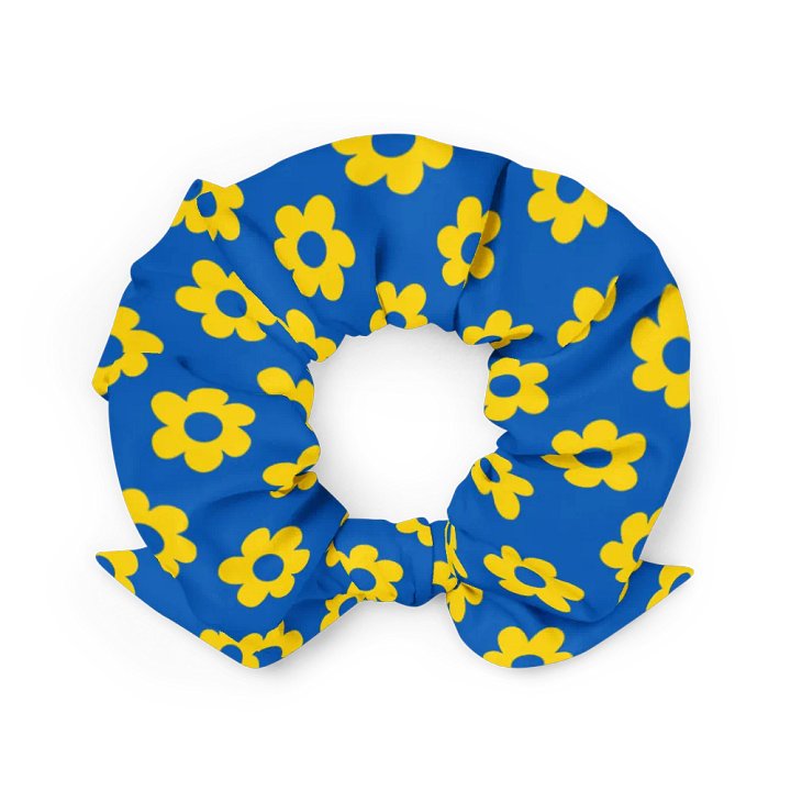 Sunflower Yellow and Kiev Blue Fan Flower Scrunchie with Bow product image (2)