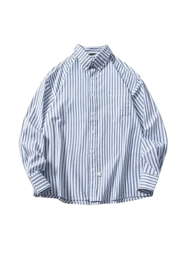 Casual Drop Shoulder Lapel Loose-fitting Striped Long Sleeves Shirt Men product image (1)