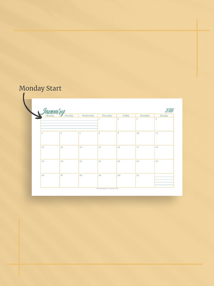 Sunshine Skies 2026 Calendar - Single Page per Month, Monday Start, Half Letter Size product image (2)