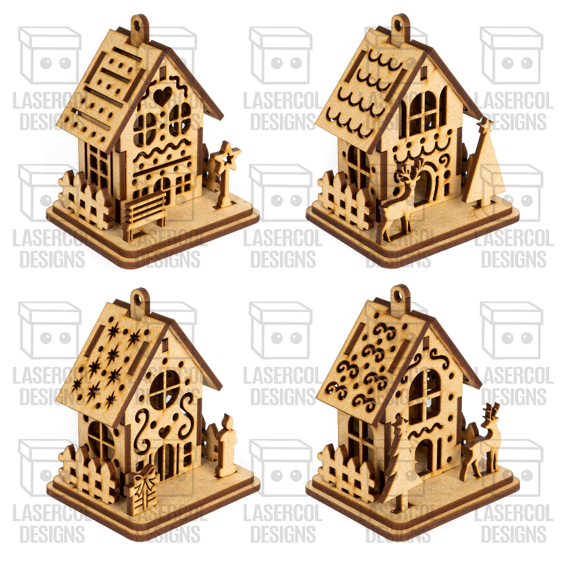 Christmas Houses Ornaments Boxes Set 2 (8 Houses Styles) - Laser Cut Files product image (10)