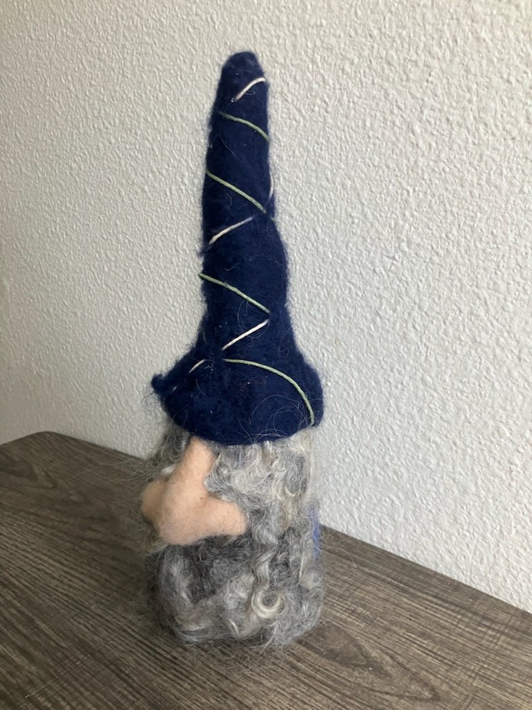Hand-Felted Wool Gnome - Artisan Forest Spirit - Navy Blue Hat product image (4)