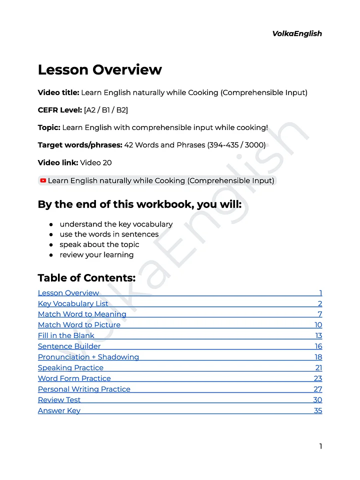 Learn English naturally while Cooking (Comprehensible Input) - Video 20 Study Pack product image (2)