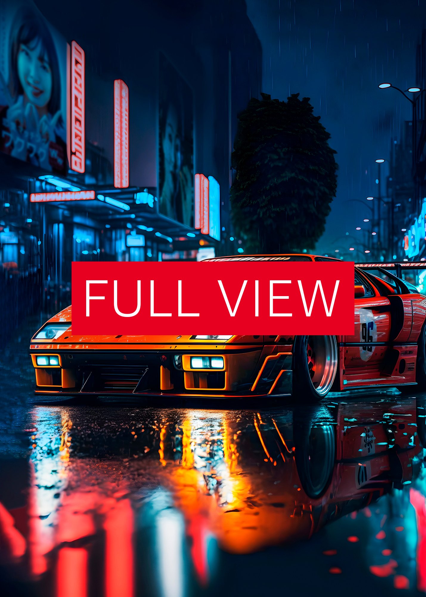 Ferrari, Retrowave classic sports car in Tokyo city [synthwave/vaporwave/cyberpunk] — aesthetic art print product image (3)